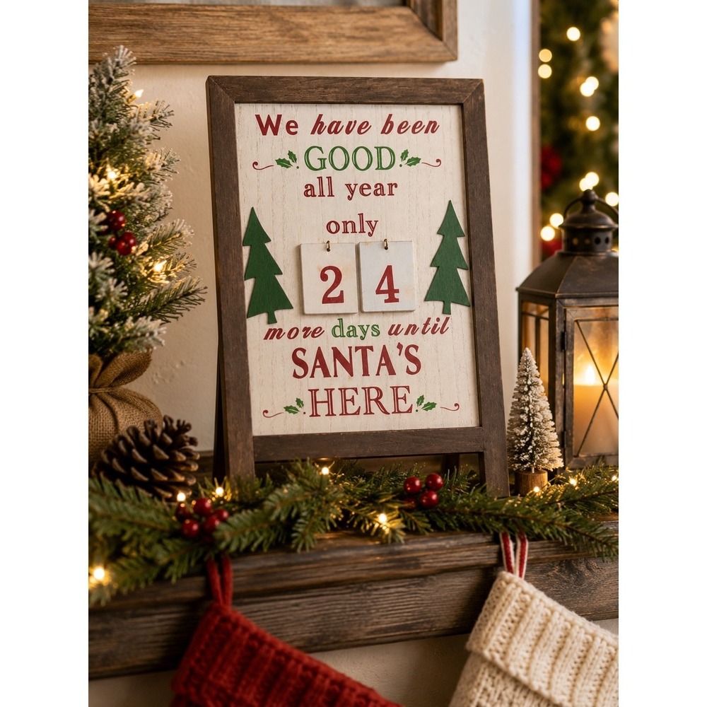 Better Homes & Gardens Christmas Countdown Sign Santa Farmhouse Holiday Decor